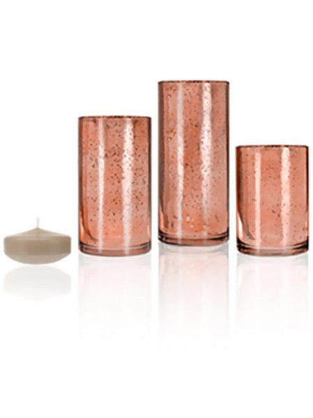 3" Floating Candles and Rose Gold Metallic Cylinders Sandstone
