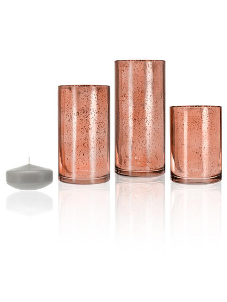 3" Floating Candles and Rose Gold Metallic Cylinders Light Gray