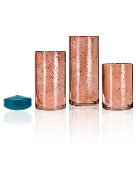 3" Floating Candles and Rose Gold Metallic Cylinders Turquoise