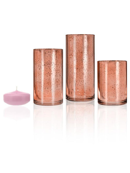 3" Floating Candles and Rose Gold Metallic Cylinders Blush