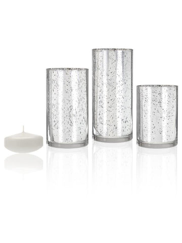3" Floating Candles and Silver Metallic Cylinders White