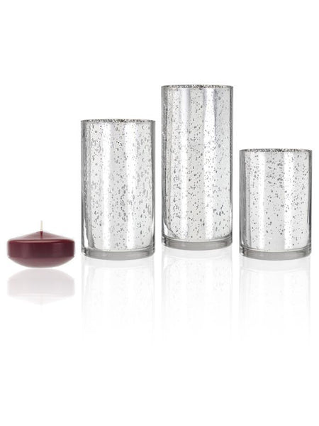 3" Floating Candles and Silver Metallic Cylinders Burgundy