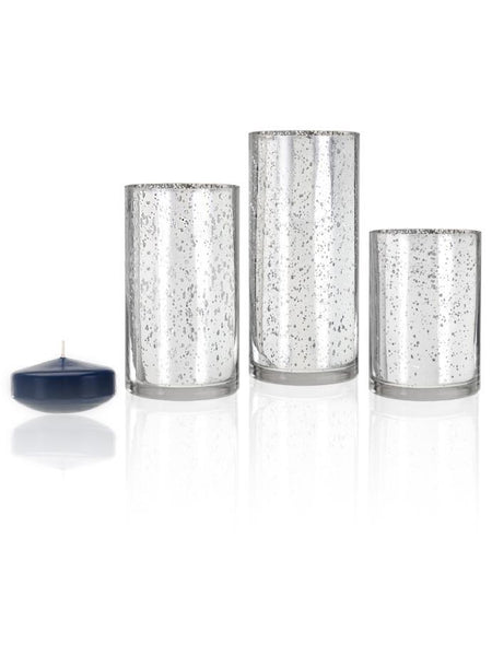 3" Floating Candles and Silver Metallic Cylinders Navy Blue