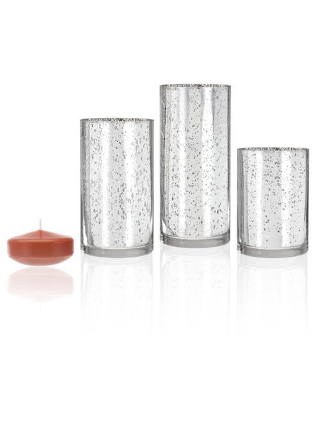 3" Floating Candles and Silver Metallic Cylinders Sienna