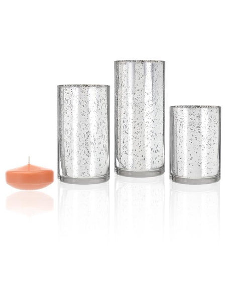 3" Floating Candles and Silver Metallic Cylinders Peach