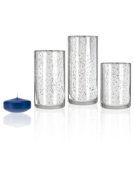 3" Floating Candles and Silver Metallic Cylinders Royal Blue