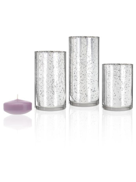 3" Floating Candles and Silver Metallic Cylinders Violet