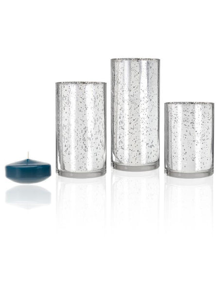 3" Floating Candles and Silver Metallic Cylinders Sapphire