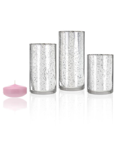 3" Floating Candles and Silver Metallic Cylinders Blush