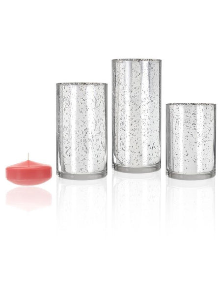 3" Floating Candles and Silver Metallic Cylinders Coral