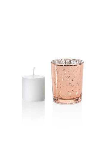 Yummi Candles - 10 Hour Votive Candles And Metallic Candle Holders Rose Gold Metallic