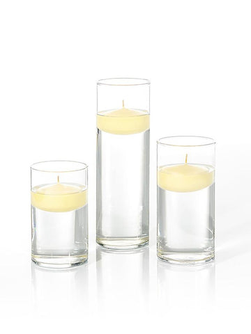 Yummi Candles - 12 Floating Candles and Cylinder Vases
