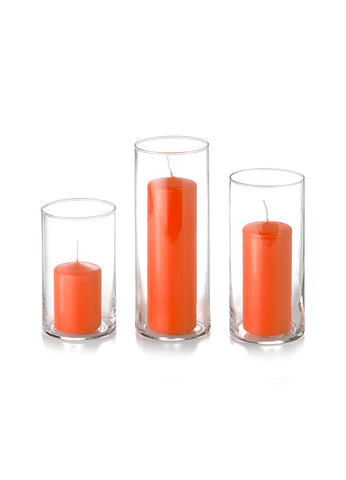 Yummi Candles - 12 Slim Pillar Candles and Cylinder Vases