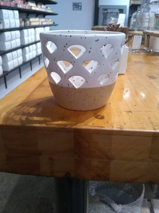 Stoneware Tealight/Votive Holder - Cut-Outs, White