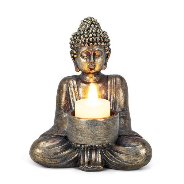 Sitting Buddha Tealight - Antique Silver